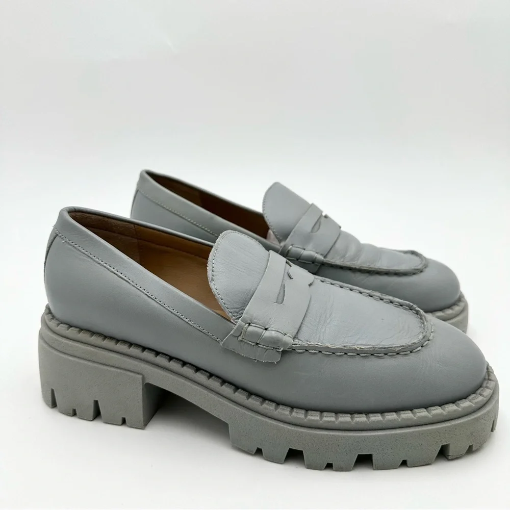Free People Lyra Loafers Platform Blue Boardwalk Leather Lug Sole